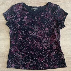 Briggs Black Blouse Pink Floral Size MP